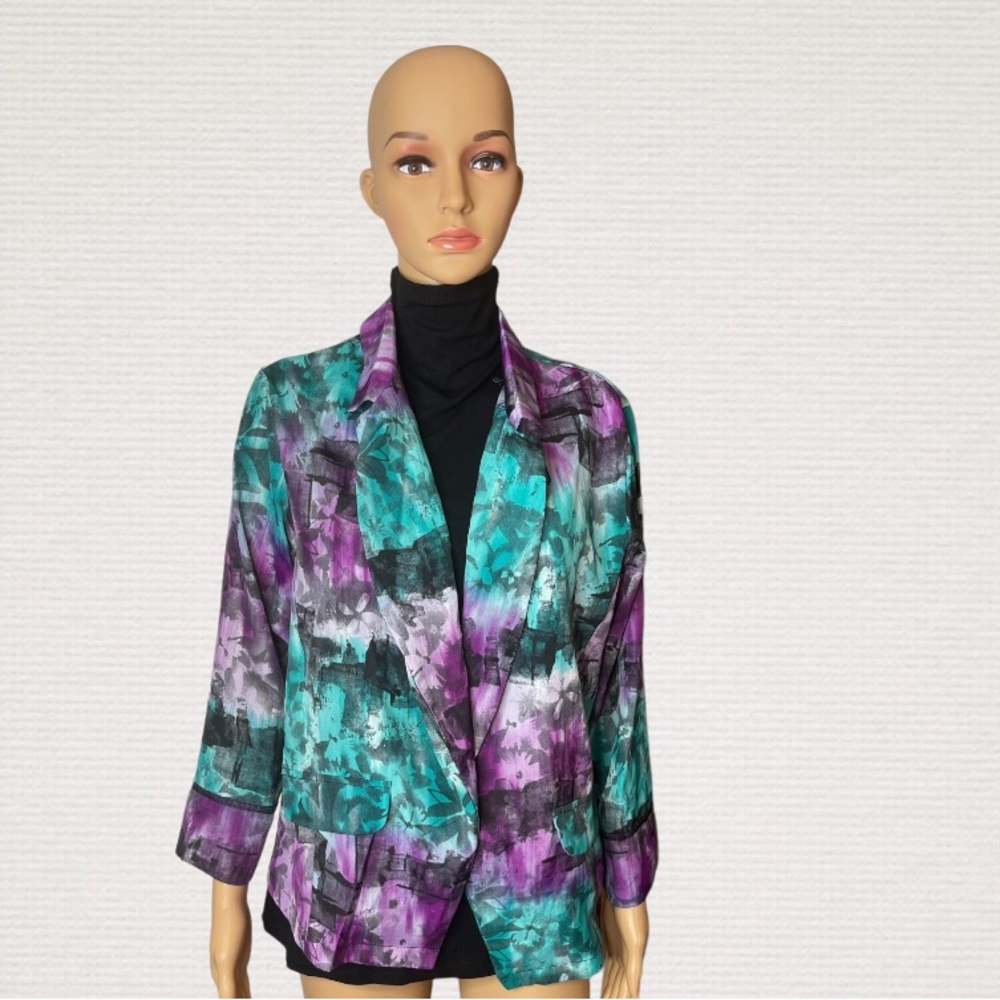 Women’s Pretty Rebellious Blazer Painting Print Blue Green Purple. Size:XL
